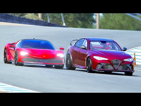 Alfa Romeo Giulia GTAm vs Ferrari SF90 Stradale at Laguna Seca