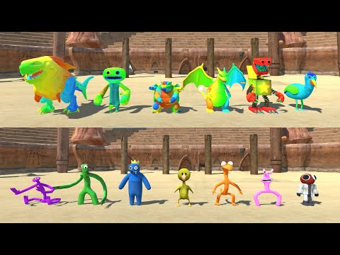 Team Rainbow Friends vs Team Monster Colourful - Animal Revolt Battle Simulator