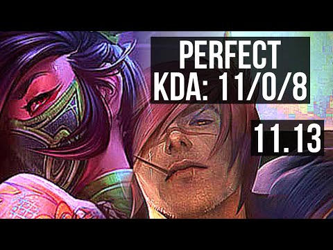 AKALI vs SETT (TOP) | 11/0/8, 2.4M mastery, Legendary, 400+ games | KR Diamond | v11.13