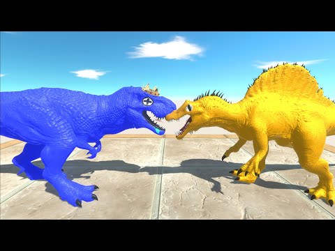 🌈 Rainbow Friends T-Rex Blue vs Spinosaurus Yellow in Jurassic World 🦕Animal Revolt Battle Simulator