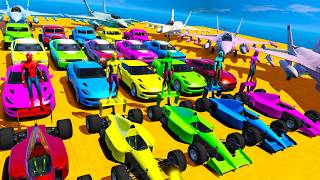 Carros vs F1 Avião de Caça com Heróis na épico Ramp! Custom Сars Fighter Aircraft GTA 5 Funny Race