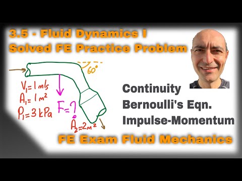 FE Exam Fluid Mechanics - 3.5 - Practice Problem - Continuity, Bernoulli, Impulse-Momentum