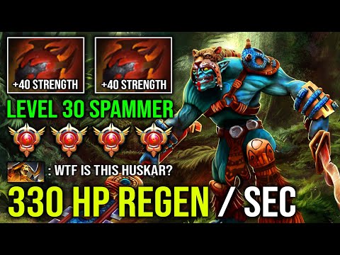 WTF 330 HP Regen Per Sec Grand Master Level 30 Huskar Spammer 1v5 Raid Boss Burning Spear Dota 2