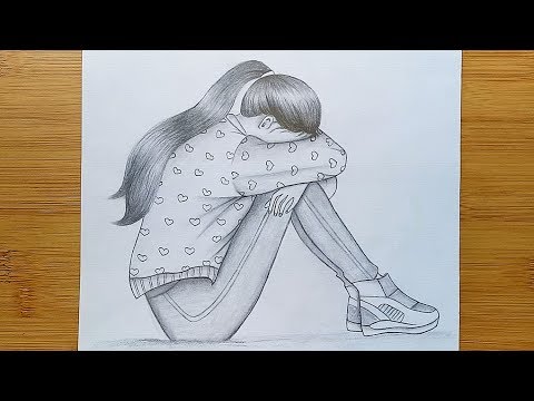Draw Alone girl with pencil sketch/ How to draw a Sad Girl Step by step