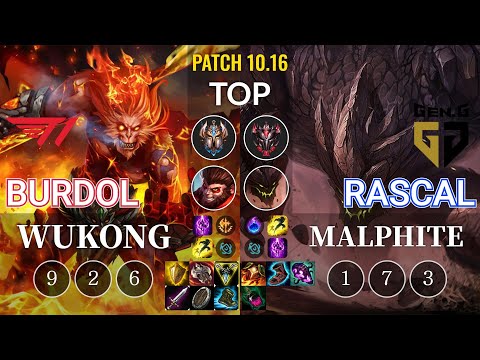 T1 Burdol Wukong vs GEN Rascal Malphite Top - KR Patch 10.16