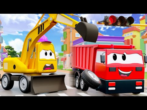 Crashed Dump Truck | Excavator, Bulldozer, Crane, Police Car Rescue | Toy City Construction Vehicles
