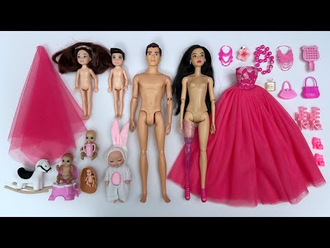 9 Minutes Satisfying with Unboxing Barbie Girl Family Playset, Doll Dressup Set Toys ASMR 