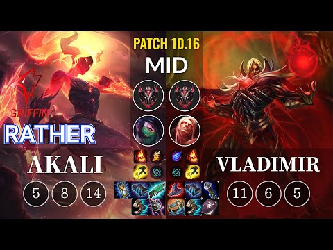 GRF Rather Akali vs Vladimir Mid - KR Patch 10.16