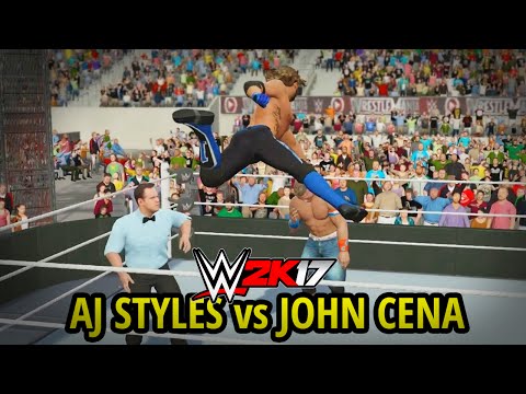 WWE 2K17 - AJ STYLES vs JOHN CENA!! (FULL MATCH GAMEPLAY w/ DAYTIME ARENA!!)