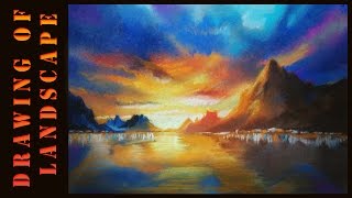 Landscape Painting - Morning in Lake - soft pastel technique - Realistic Dramatic sunrise