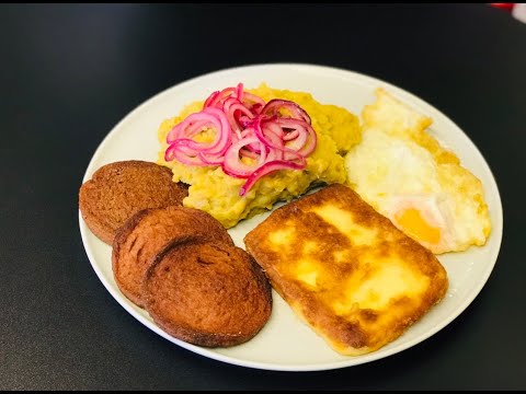 Dominican Mangu con los tres golpes ( smashed plantain with three heaters )🤣😜😉😋