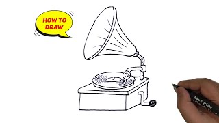 Gramophone line drawing real easy and step by step./ How to draw a Gramophone very easy.