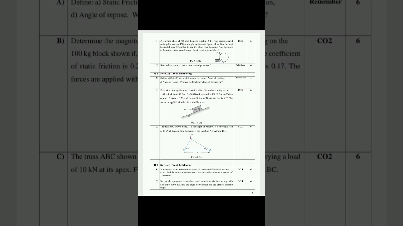 Exam question paper | Engineering Mechanics question paper | dbatu university | #dbatu university