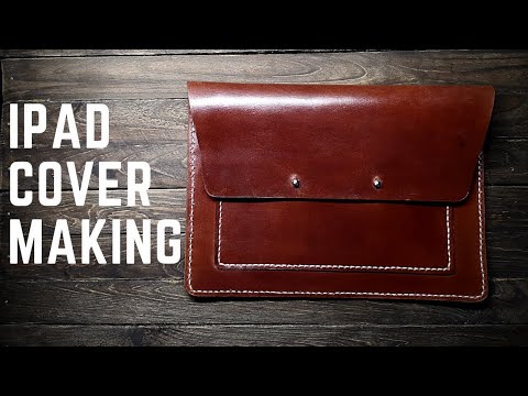 Making leather ipad cover envelope by handcrafted