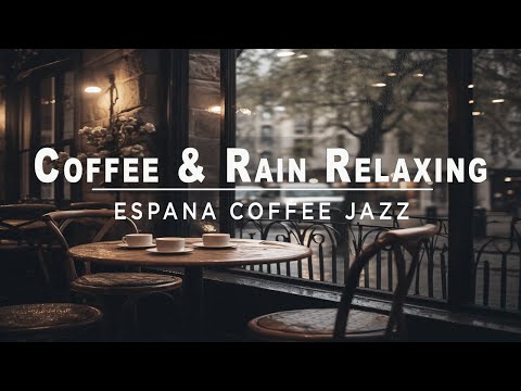 Outdoor Coffee Shop Ambience Smooth Jazz Rain Sounds Cafe Music | ESPANA COFFEE JAZZ