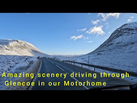its tricky driving in the snow over the Glencoe Pass  Scotland