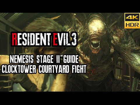 Nemesis Stage 2 Boss Guide - Clocktower Courtyard Fight - Resident Evil 3 Remake [4k HDR]
