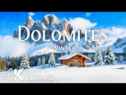 Dolomites, Italy Winter 4K ❄️ Snowy Alps, Alpine Villages & Winter Wonderland ❄️ Relaxing Music