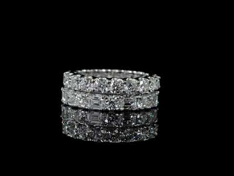 Stacked Round Cut U-Prong & Alternating Round Emerald Diamond Eternity Bands