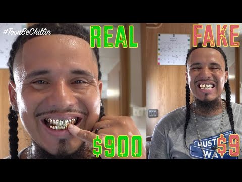 $900 VS $9 GOLD GRILLZ! (FAKE EBAY TEETH COMPARED TO REAL JEWELRY SHOP SET)