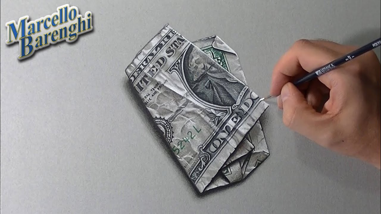 3d Dollar bill - Illusion drawing video tutorial by Marcello Barenghi