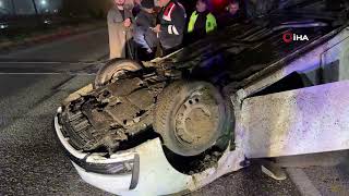 Kayganlaşan Yolda Otomobil Karşı Şeride Geçip Takla Attı: 3 Yaralı