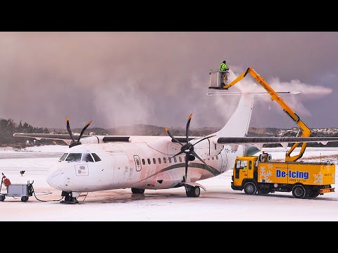 Winter Timelapse | DAT ATR-42 De-icing & start up at Stord airport, January 2025