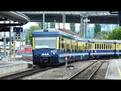 Bernese Oberland Railway train leaving Interlaken Ost