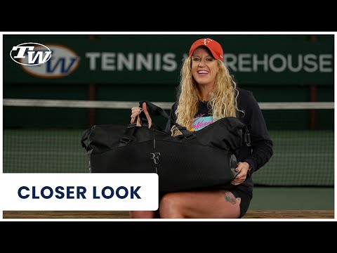 Part of a video titled Roger Federer, the Wilson RF Practice Duffel tennis bag might ... - YouTube