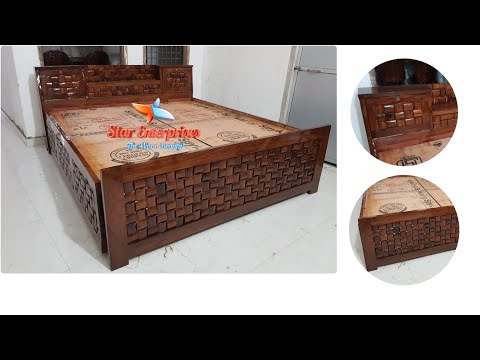 Brown designer sheesham double wooden bed, with storage