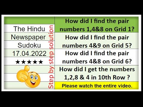 🔴🔊How to Solve The Hindu Sudoku 5 Star | Step by Step Solution | 17.04.2022|  Level ★★★★★