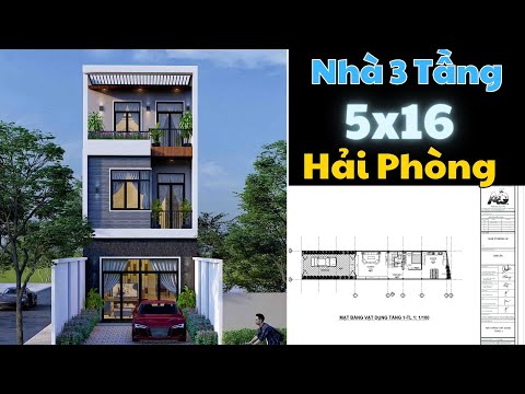 THIẾT KẾ 3D NHÀ 3 TẦNG HIỆN ĐẠI 5X16 CÓ SÂN ĐỂ ÔTÔ CỰC ĐẸP TẠI HẢI PHÒNG