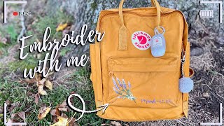 🪡 Embroider with me: Lavender Embroidery on Acorn Kanken 🍂
