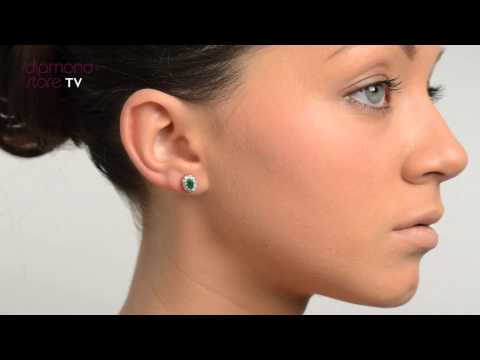 FEG26 G - Emerald 5 x 3mm And Diamond 9K Yellow Gold Earrings