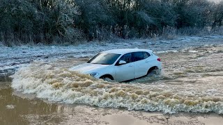 Frozen Flooded Road, Would You Attempt It? || Vehicles vs Deep Water Compilation