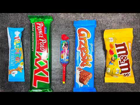 ASMR Candy Unboxing: M&M's, Prince Polo, Chupa Chups Melody & Chocolate Wafers on Slate 4K