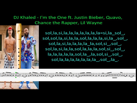 DJ Khaled - I'm the One ft. Justin BIEBER FLUTE recorder. FLAUTA dulce con NOTAS y PARTITURA LENTA.