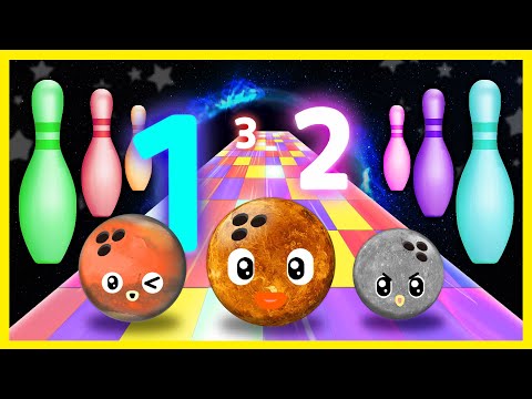 Learn Numbers with Funny Planets | Planet Bowling Ball Adventure | Counting Numbers 1-20 | 8 Planets