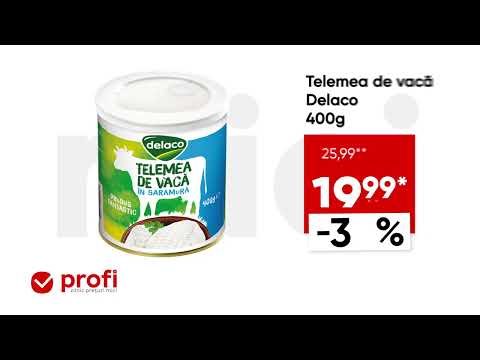 Psst! Profi e mereu aici, cu prețuri mici! Acum ai Telemea de vacă Delaco 400g la un pret special.