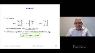 Stanford ENGR108: Intro to Applied Linear Algebra | 2020 | Lecture 15-VMLS linear ind.