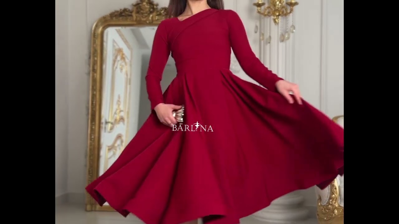 A burgundy dress with soft pleats and a slanted neckline - XXL