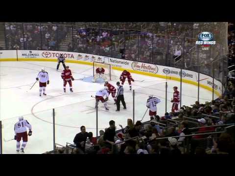 Vinny Prospel misconduct pointing at scoreboard Mar 9 2013 Red Wings vs Columbus Blue Jackets