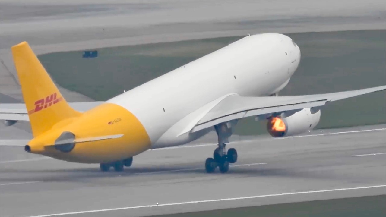 Plane Engine Catches Fire On Takeoff