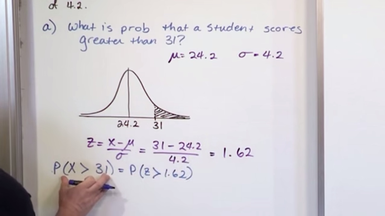 Watch Lesson 15 - Finding Probability Using a Normal Distribution, Part 4 now Lesson 15 - Finding Probability Using a Normal Distribution, Part 4