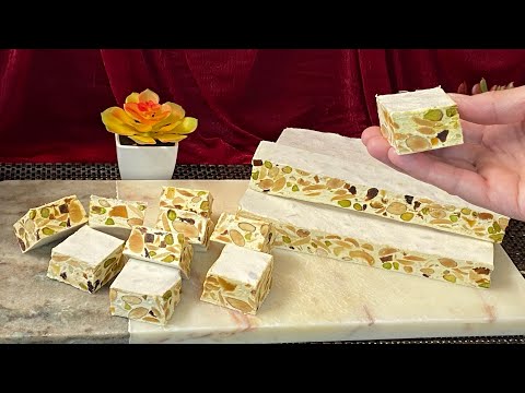 Torrone Italian nougat with nuts and dried fruits نوكة رائعة بالمكسرات والفواكة المجففة
