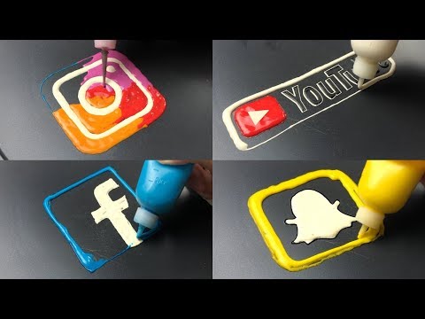 Social Media Logos Pancake Art - Instagram, YouTube, Facebook, Snapchat
