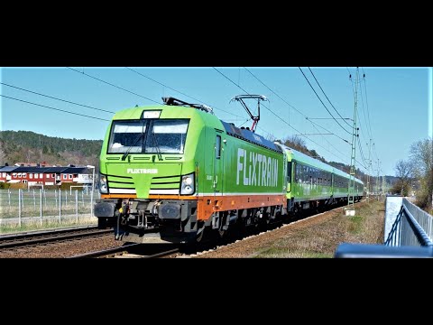 FlixTrain Locomotive and Passenger Cars in Göteborg, Sävenäs, Partille - Sverige April 2021 - 4k60