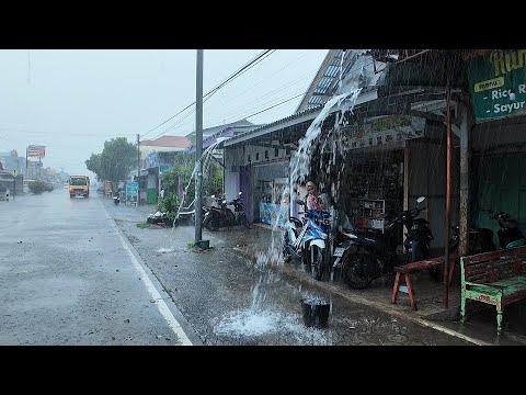Walk In Heavy Rain and Thunderstorms in Rural Life | Terrible Storm and Thunder Sounds in Village