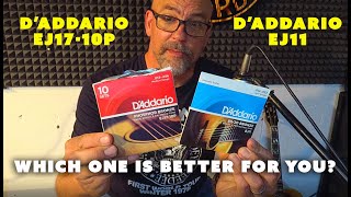 Video thumbnail for D'Addario EJ11 vs D'Addario EJ17-10P | Acoustic Guitar Strings by Jeff Lane