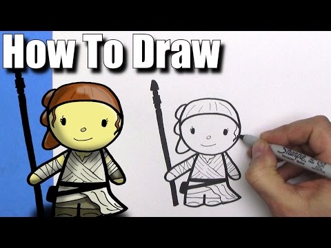 How To Draw a Cute Cartoon Rey From Star Wars - EASY...